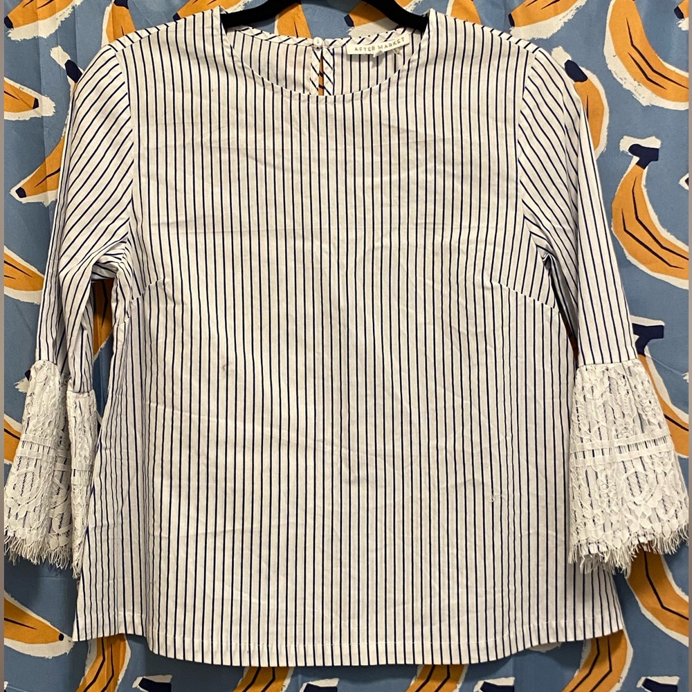 Striped Blouse with Lace Sleeves